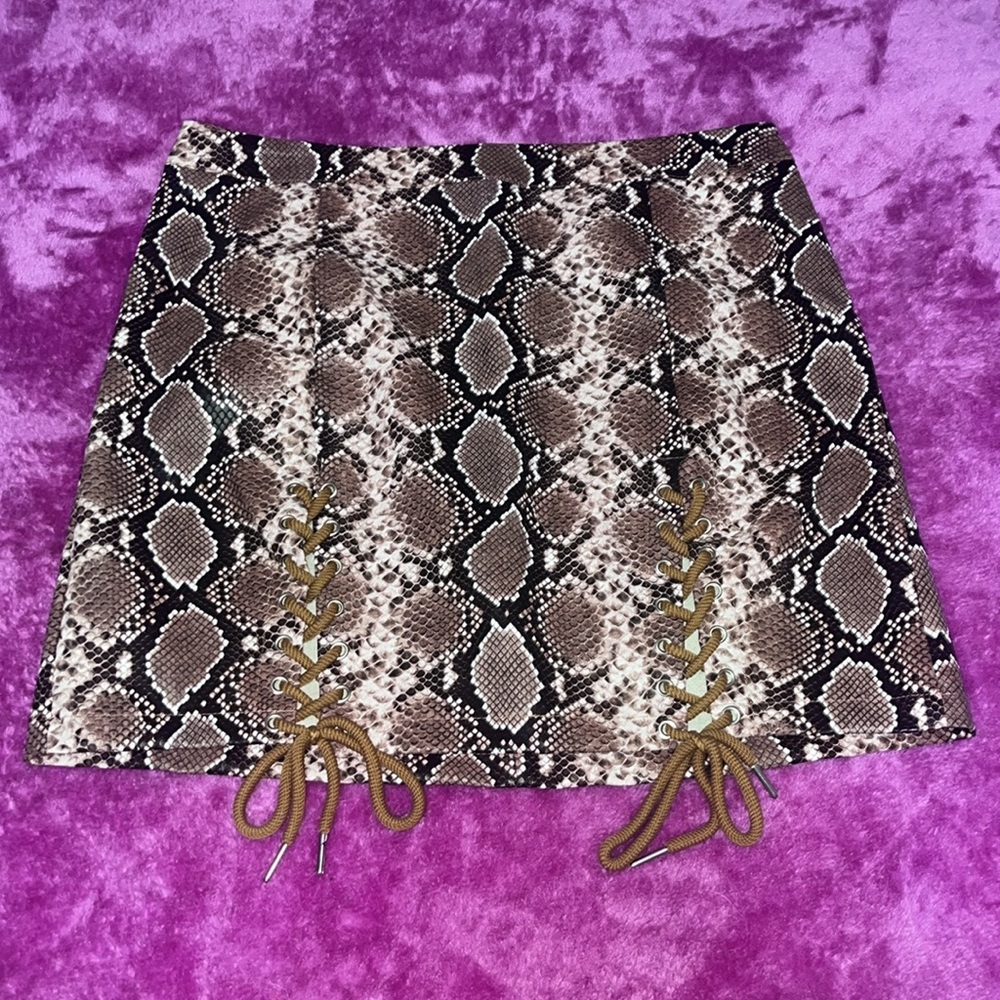 Meyeeka Snakeskin Lace Up Mini Skirt